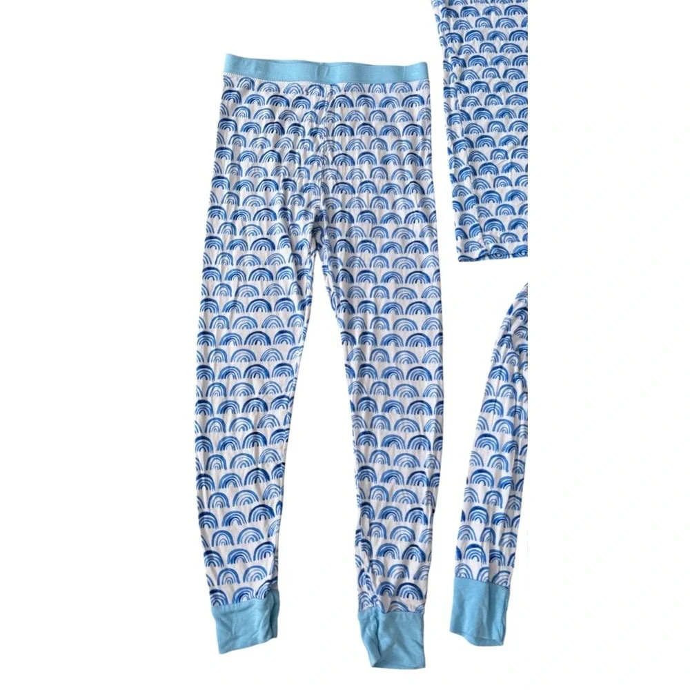 Little Sleepies Blue Rainbows Bamboo Pajamas 3 Pc Set‎ 9/10 LS SS Tops Pants